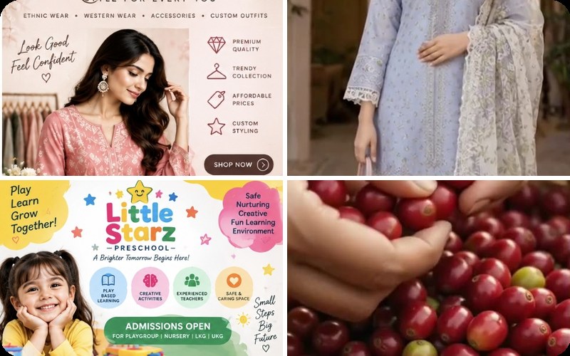 Growth monthly content package preview — social posts, AI reels, posters and AI product videos