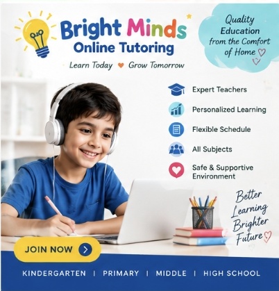 Bright Minds Online Tutoring poster sample